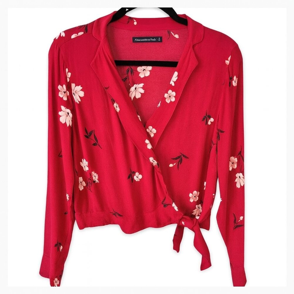 Abercrombie & Fitch Pink-Red Floral Wrap Top
